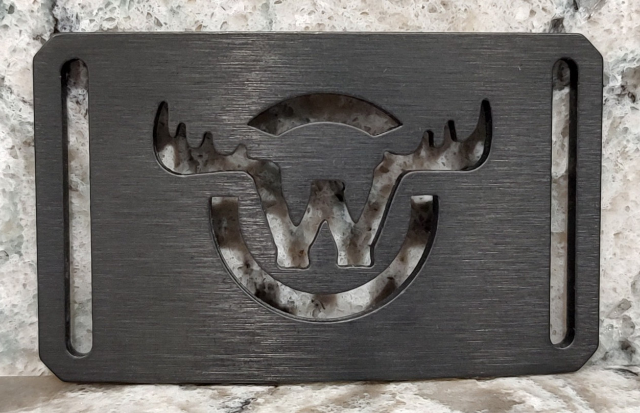 GRIP6 BELT BUCKLE – W and MOOSE / DEER ANTLER – GUNMETAL GRAY – 1.5 INCH WIDE