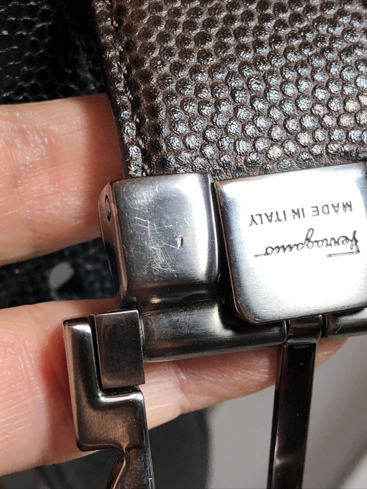 Salvatore Ferragamo Gun Metal tone Buckle black Brown leather removable belt