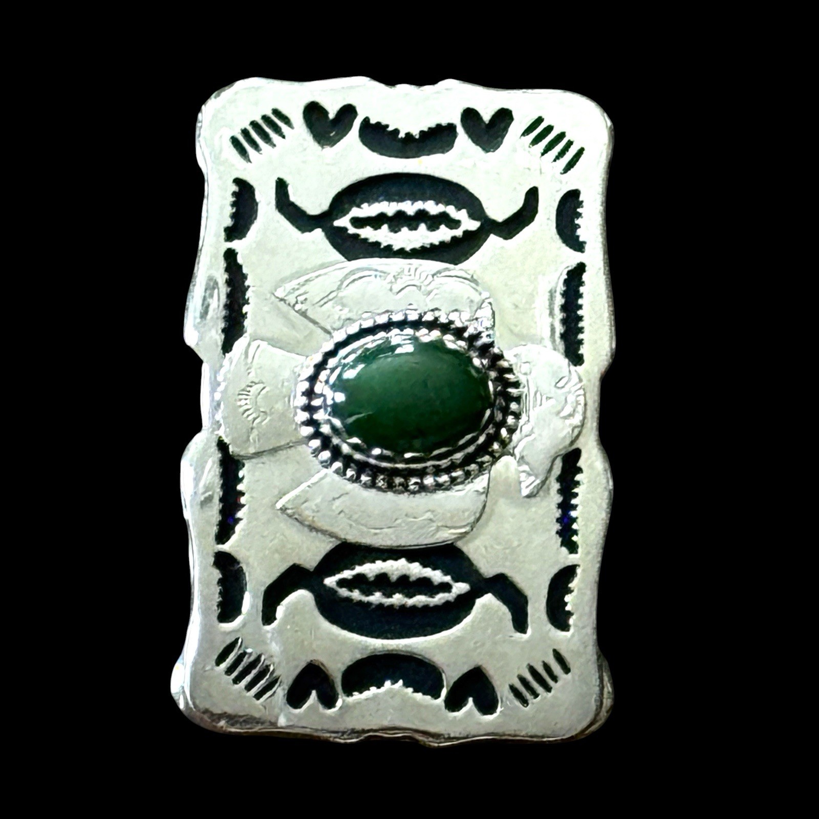 Vtg Southwestern Belt Buckle Green Stone Silver Thunderbird Zuni Navajo Bird