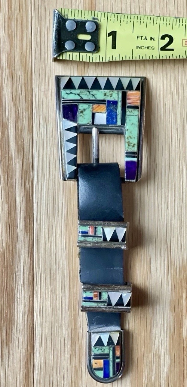 Vintage Navajo Raymond Delgarito Signed Multi-Stone Stamped Ranger Belt Buckle