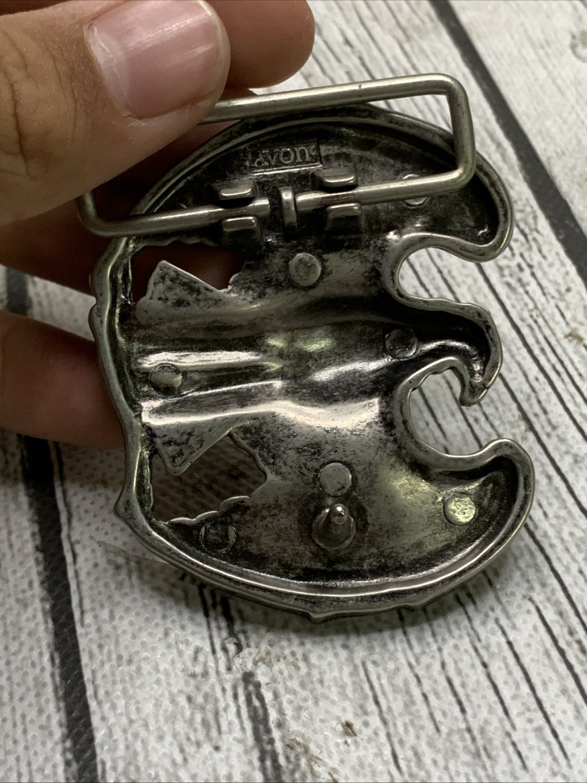 Vintage AVON Signed Pewter Tone American Eagle 1980s Belt Buckle Patriotic