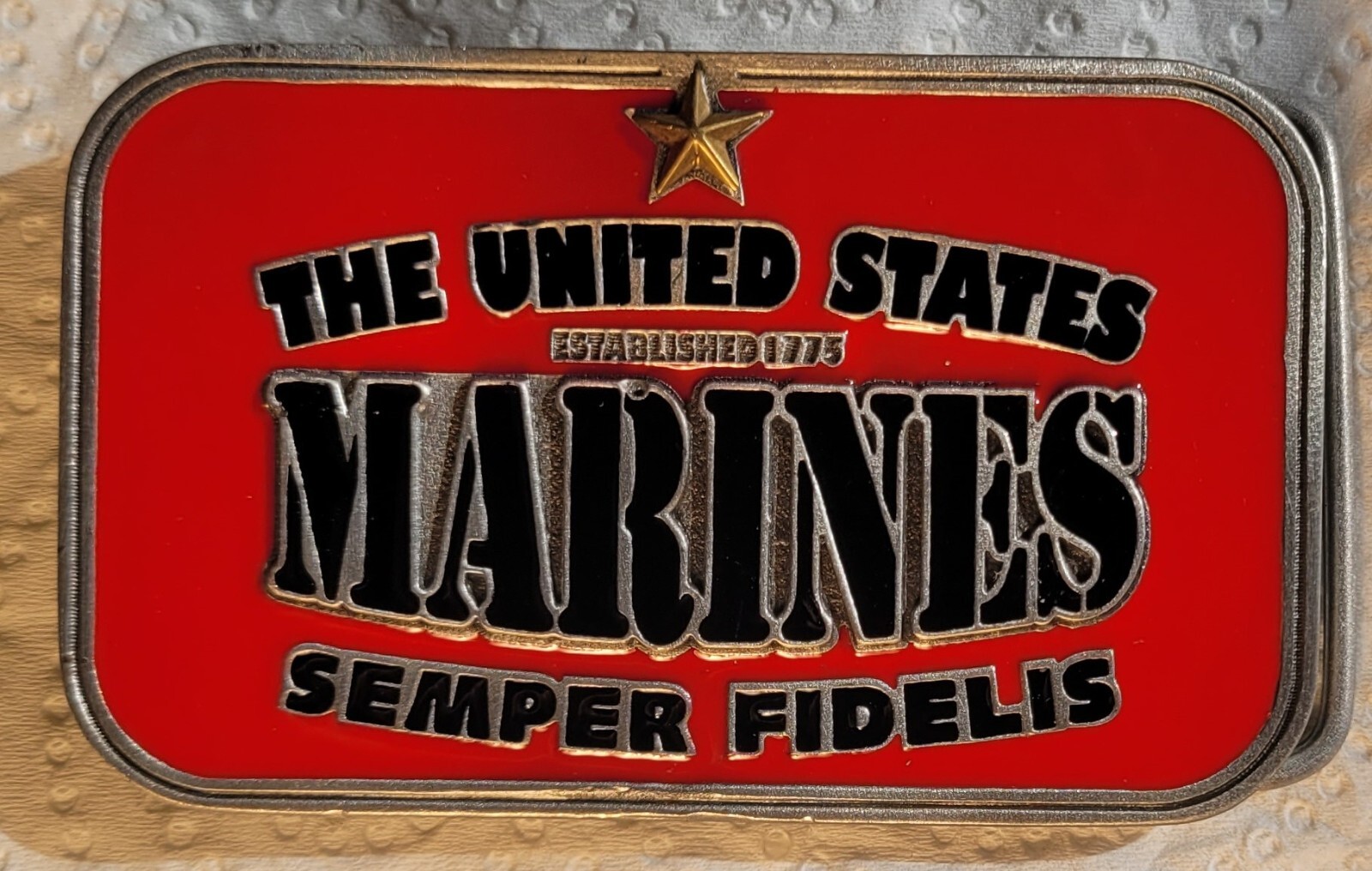 US Marine Corps Pewter/Enamel Belt Buckle – Great Gift – Free Shipping