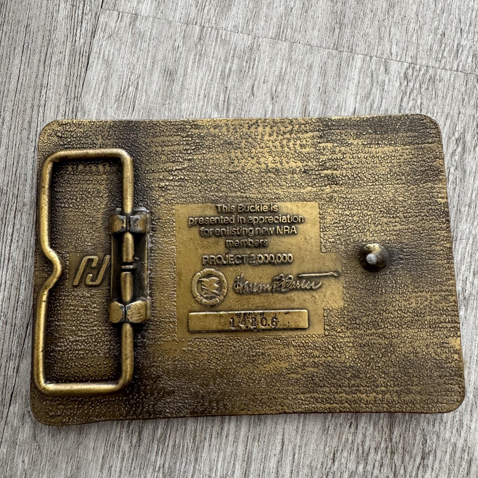 Vintage 1980 HJ NRA Member Belt Buckle Gold Vote Gun Rights Project Two Million
