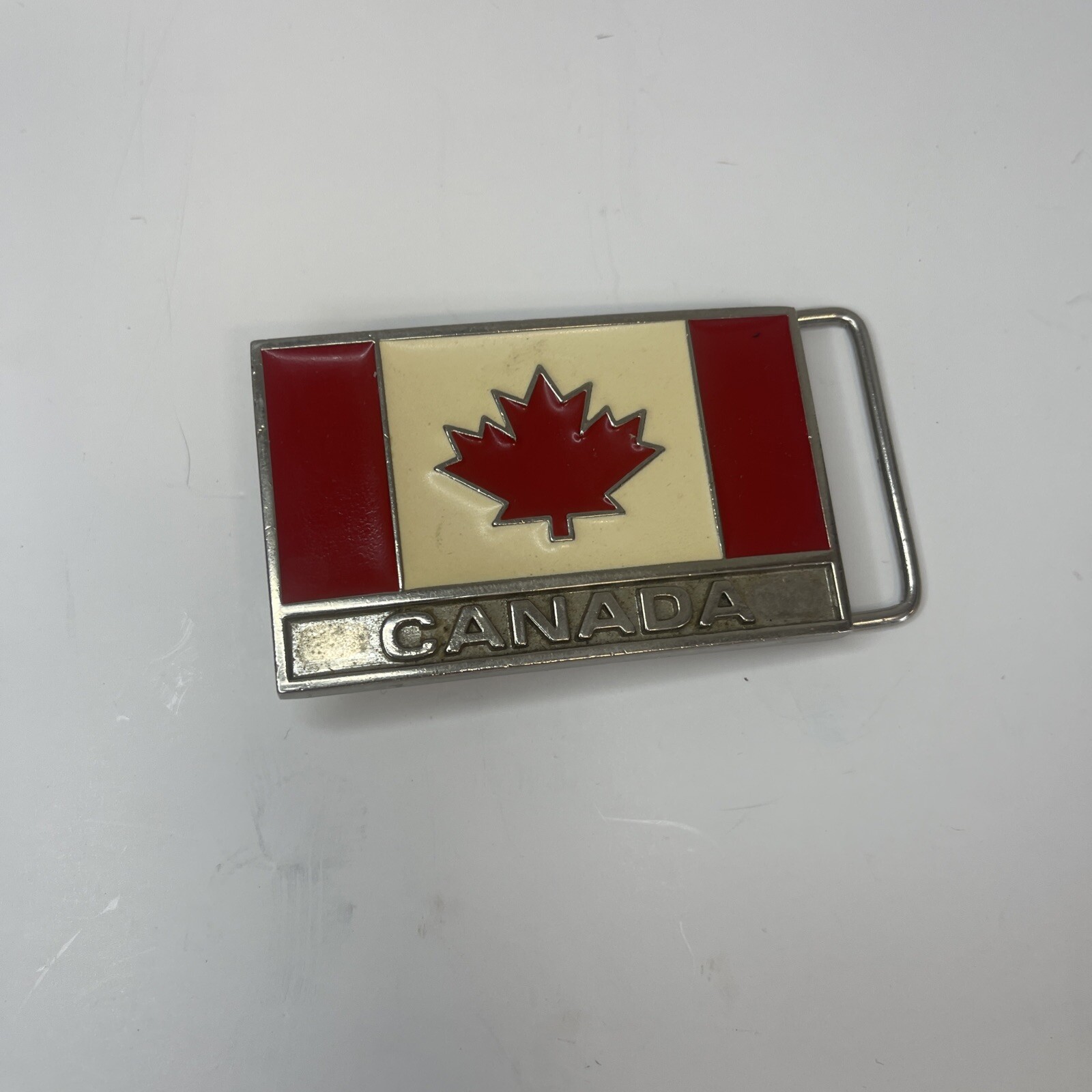 Canada Canadian Red Maple Leaf Flag Hockey Belt Buckle