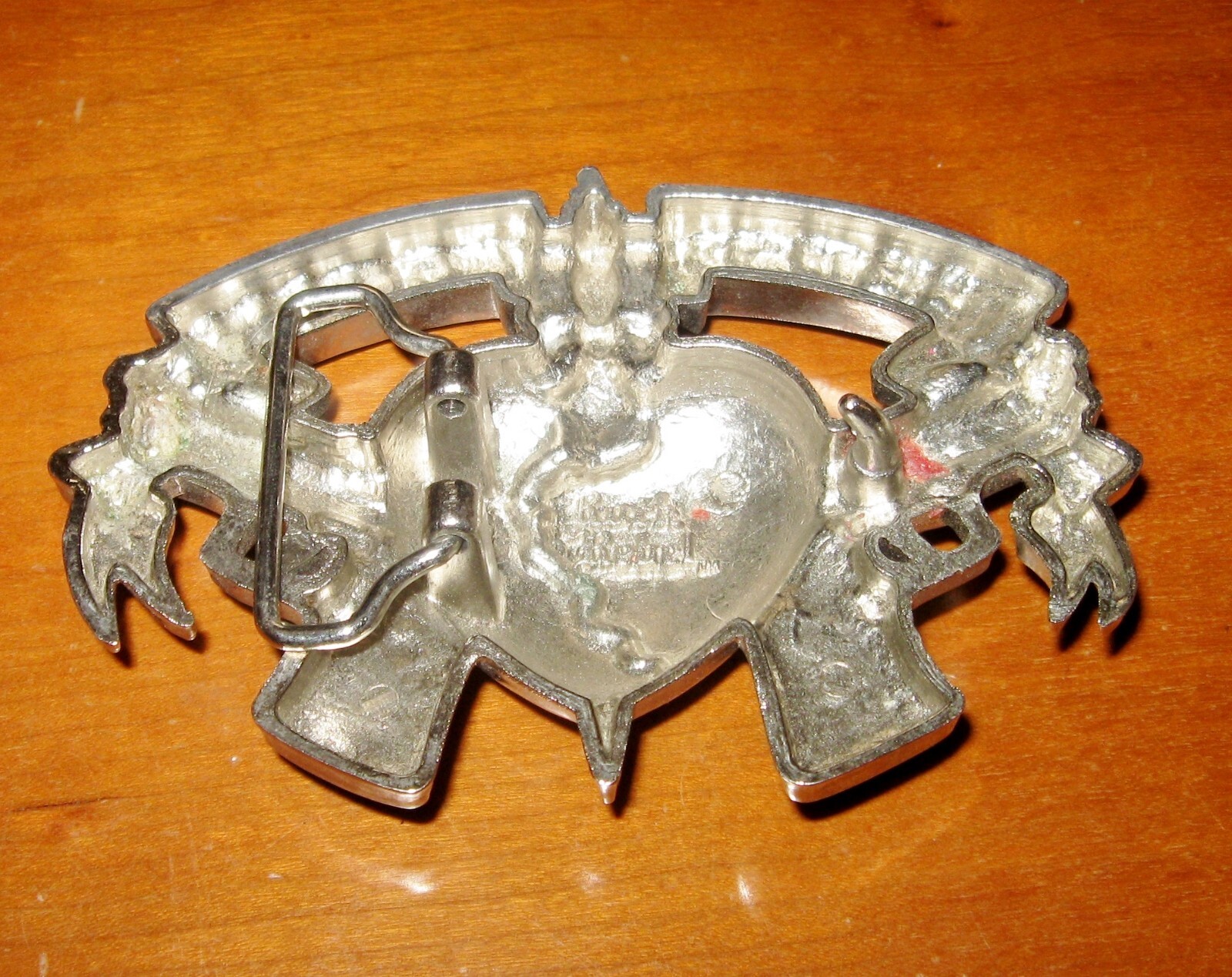 Rock Rebel Belt Buckle Dagger in Heart Buckle Never Again Silvertone Metal