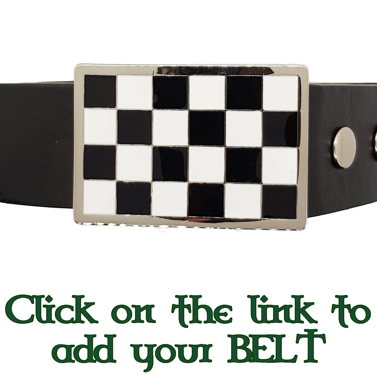 Chequered Belt Buckle Biker Gothic Punk Black White 2Tone Mod Metal Mens Womens
