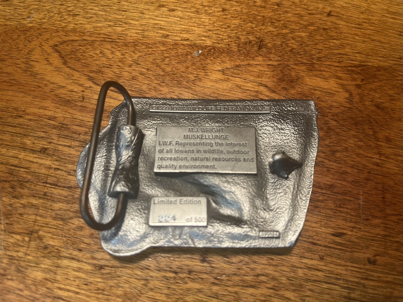 Vintage Iowa Wildlife Federation Metal Fish Belt Buckle Muskie hunt