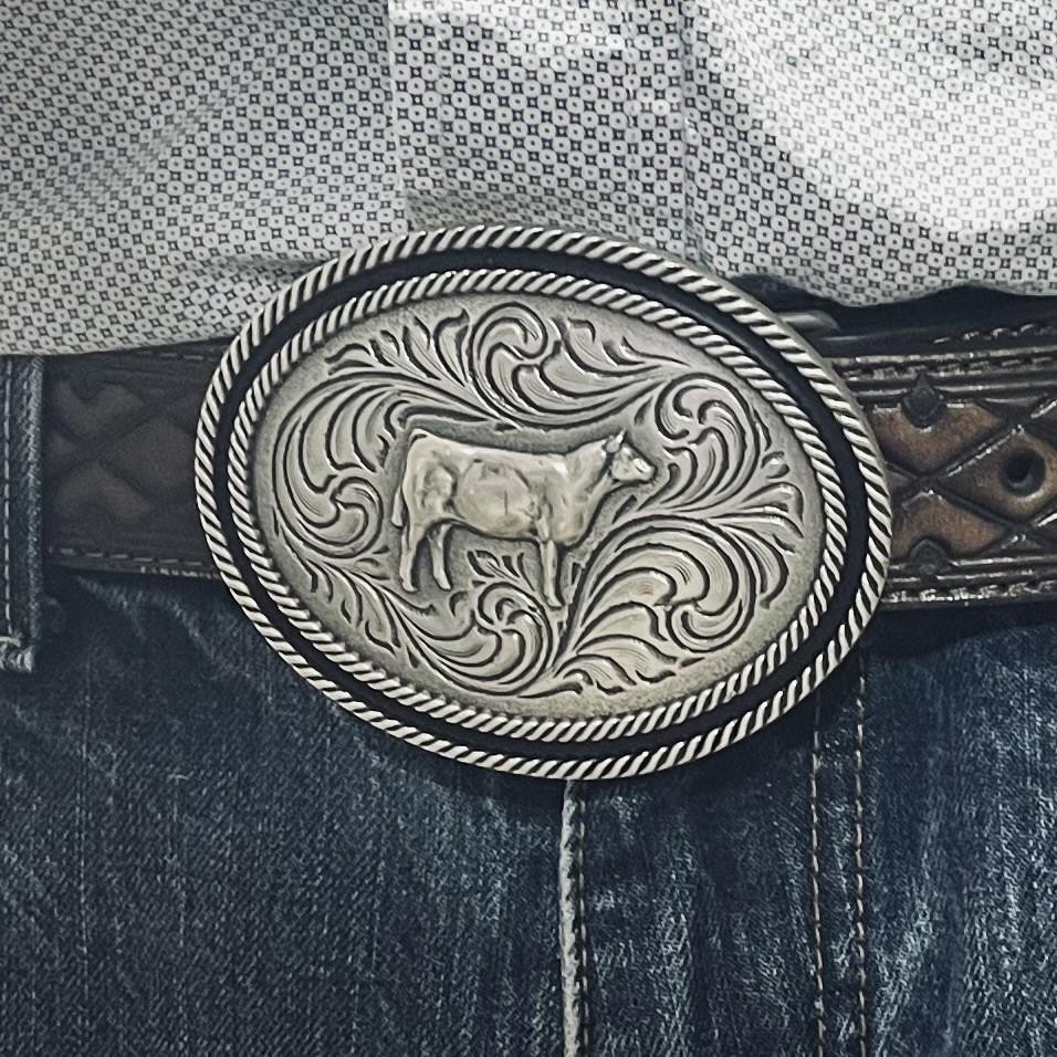 Montana Silversmiths Attitude Show Steer Western Oval Belt Buckle