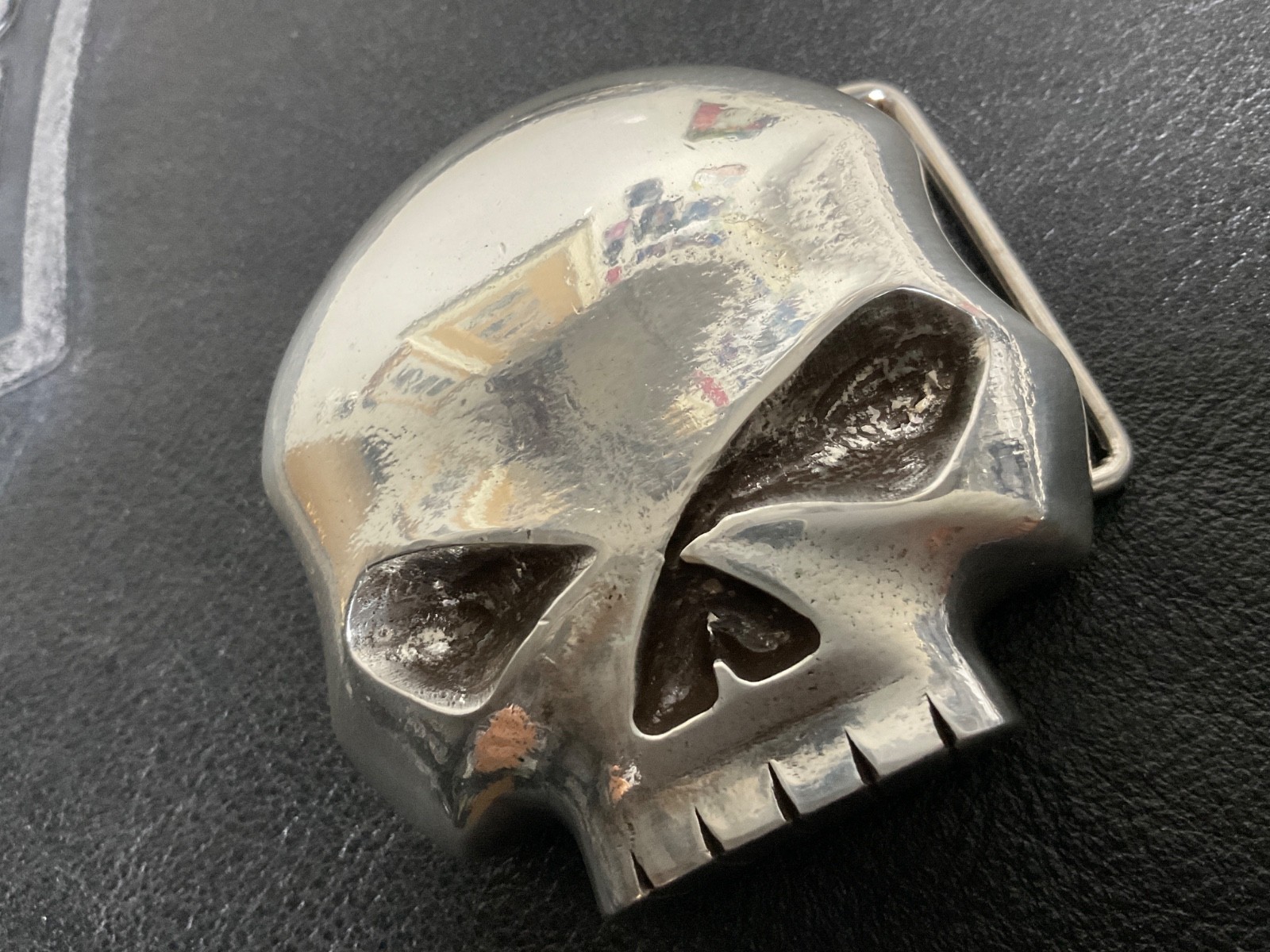 Iconic,Harley-Davidson Willie G skull belt buckle. Silver plaited.#HDMBU10080.