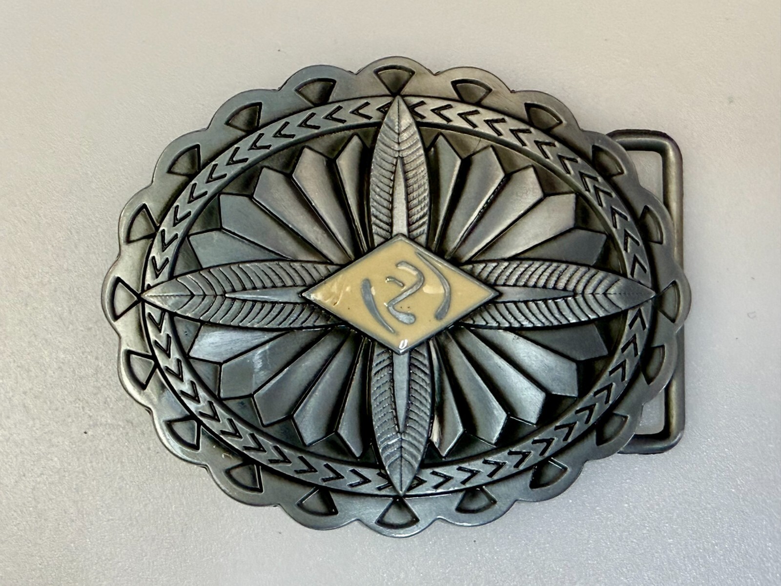 Southwestern Native Indian Tribal Art Style Creme Colored Center Belt Buckle