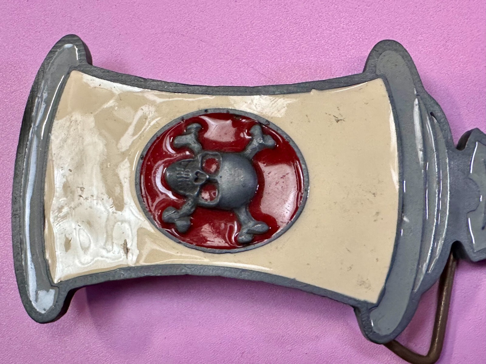 Poison – Skull Crossbones Enameled Figural Bottle Belt Buckle