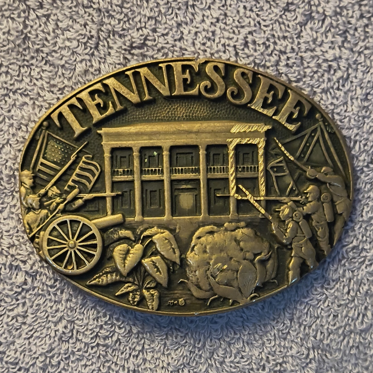Vintage Tennessee Solid Brass Oval Western Belt Buckle 1.5in Awards Design Medal