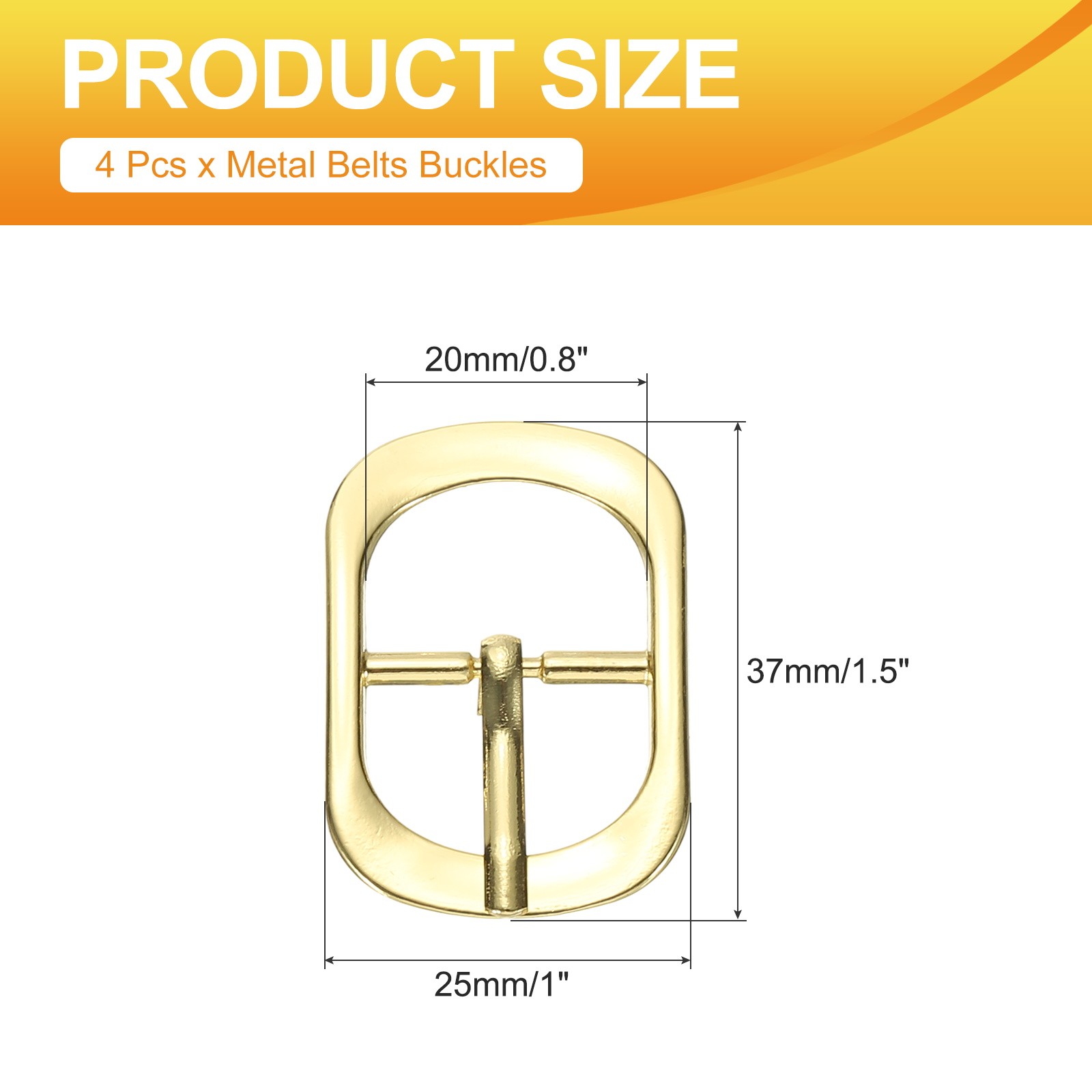 4 Pcs 0.8 Inch Single Prong Buckle Oval Center Bar Buckle, Gold Tone