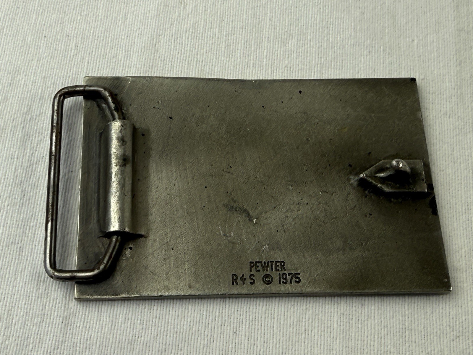 VTG Caterpillar Old Tractor Belt Buckle Rectangle 1975 Pewter 3.5in By 2.25in