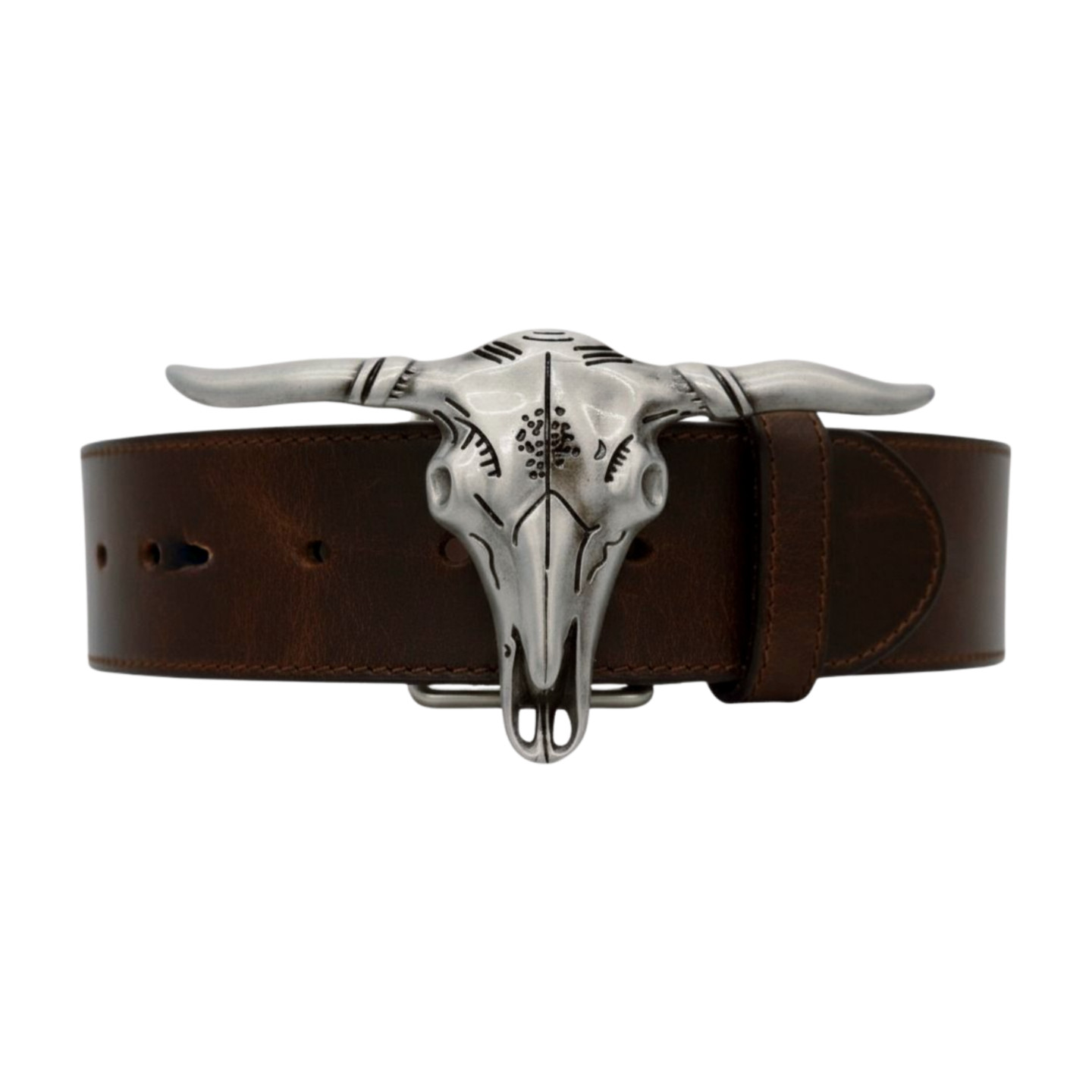 Men Western Fashion Silver Metal Big Belt Buckle Long Horn Texas Cow Bull Skull