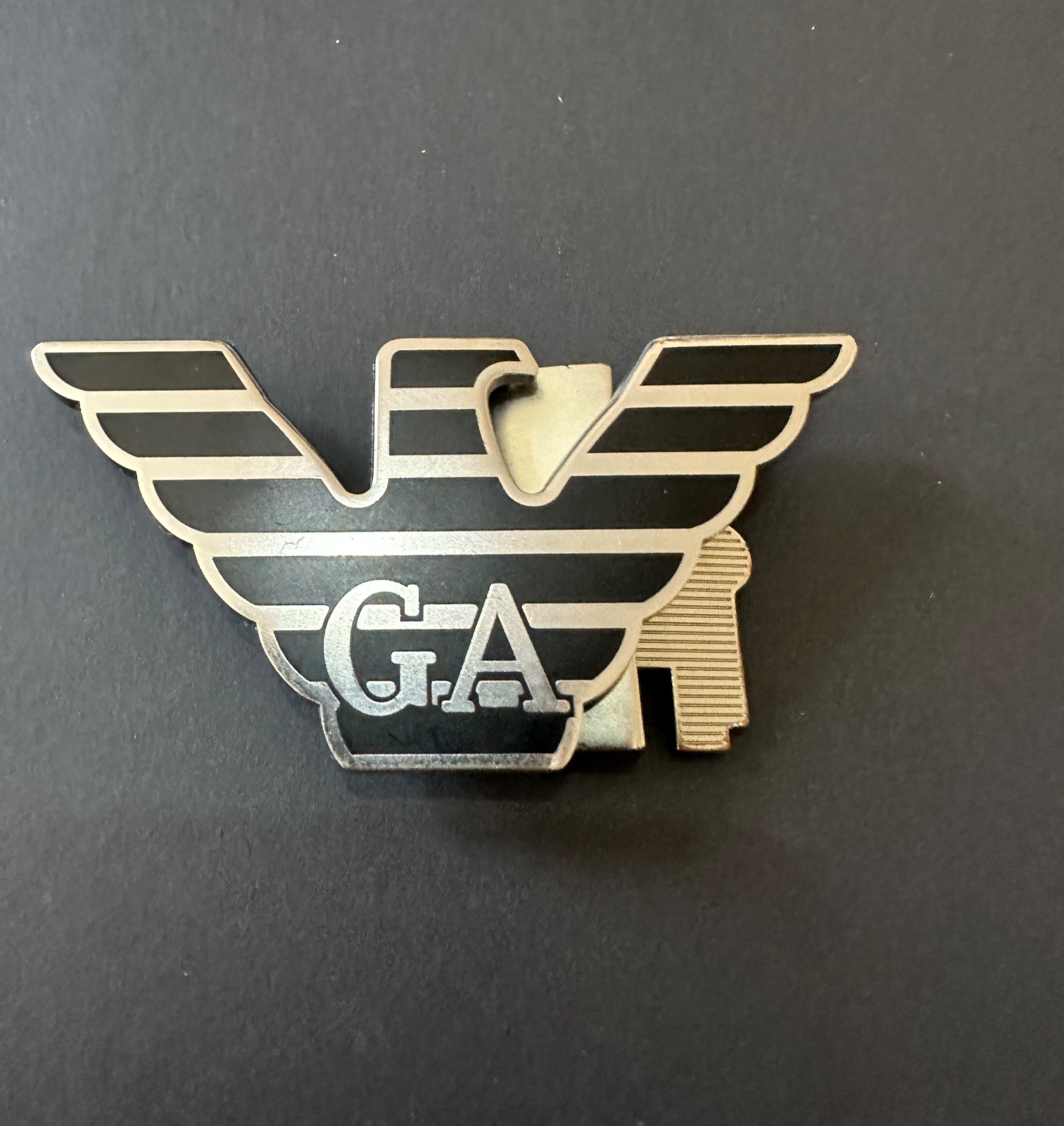 Emporio Armani GA Eagle Logo Metal Belt Buckle – Silver & Black – Pre-Owned