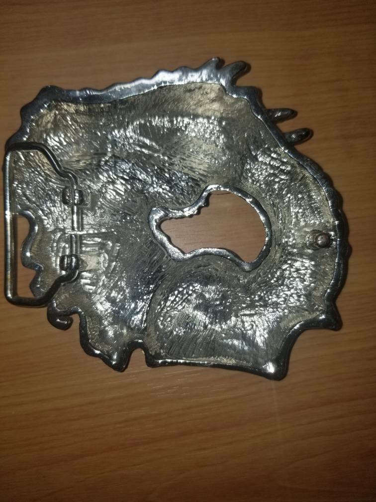 Chinese Dragon Belt Buckle Red & Clear Gems