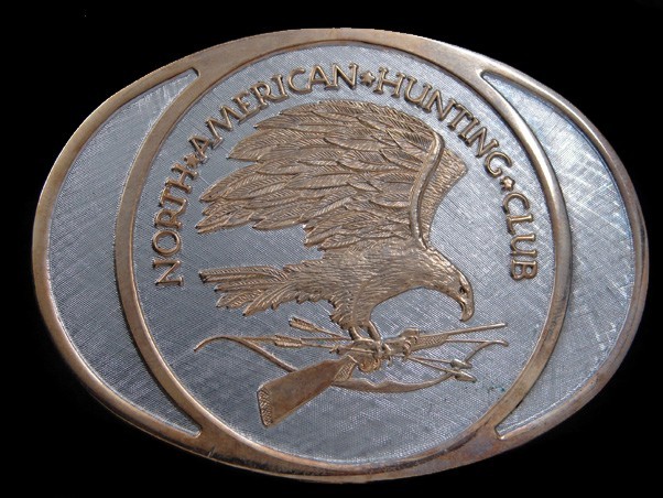 SA13174 *NOS* REALLY NICE *NORTH AMERICAN HUNTING CLUB* SOLID BRASS BELT BUCKLE