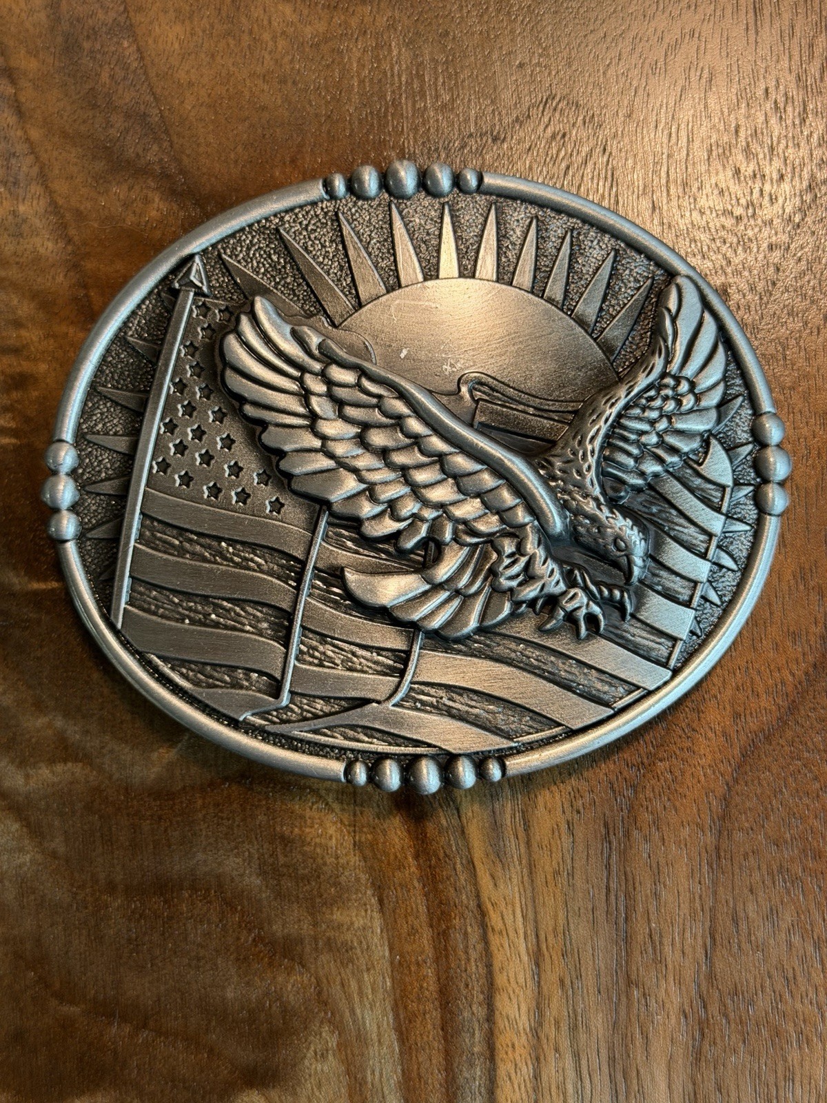 Silver USA Flag Bald Eagle Belt Buckle Flying Bird Father’s Day Gift