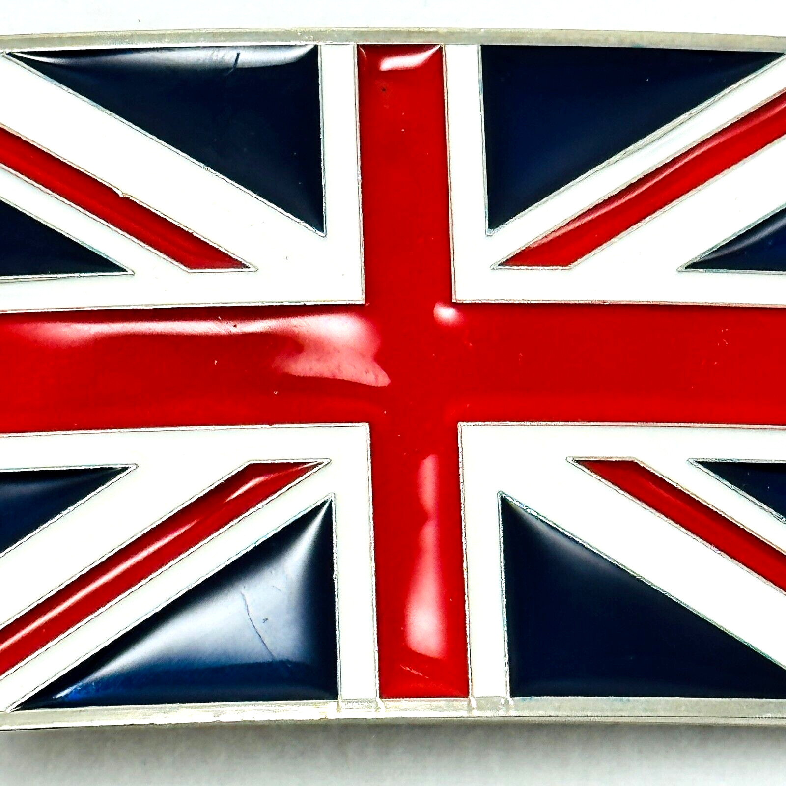 Belt Buckle Enamel Union Jack UK British Flag Silver Tone For 1 1/2 Inch Belt