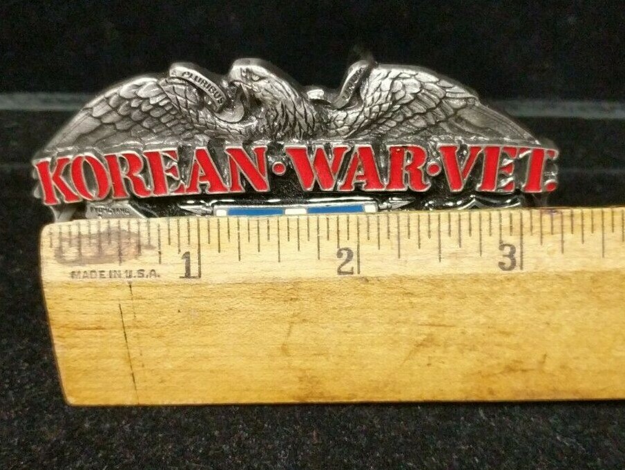 Patriotic American Belt Buckle Proud To Serve Korean War Enamel Heavy Made USA
