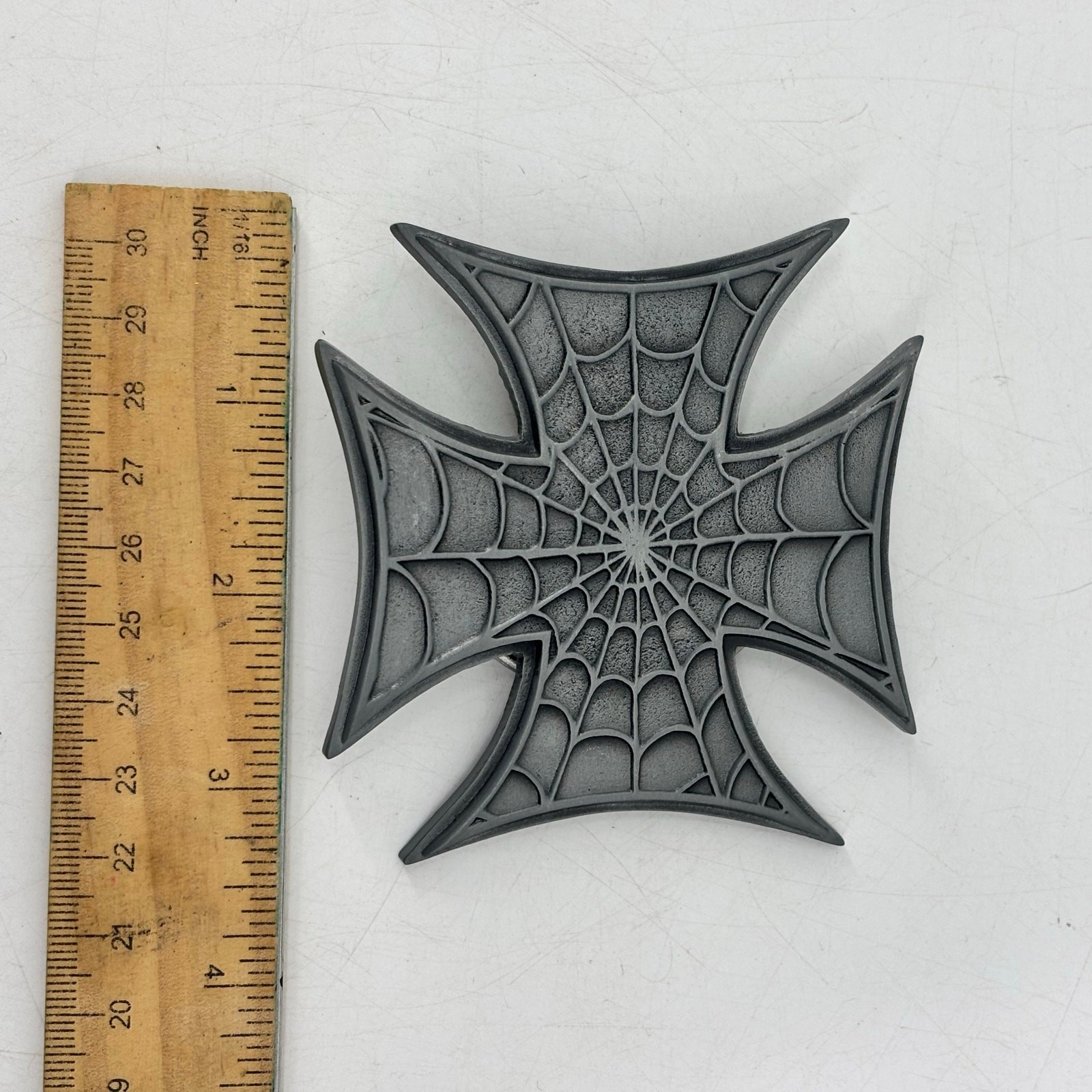 Great American Product Belt Buckle Spider Web Cross Biker Pewter 2003