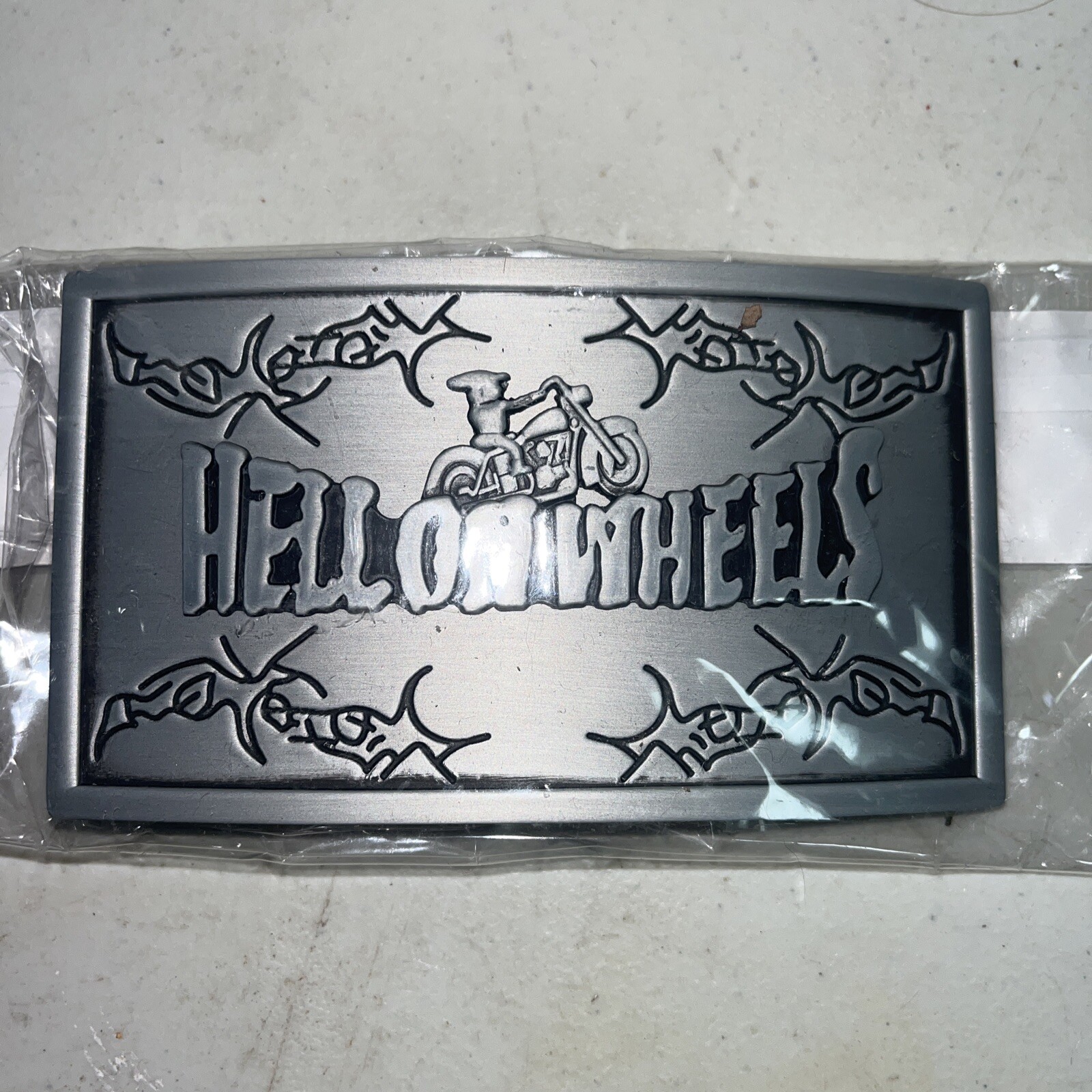 Hell On Wheels Biker Belt Buckle Silver Western Metal 4” Wide