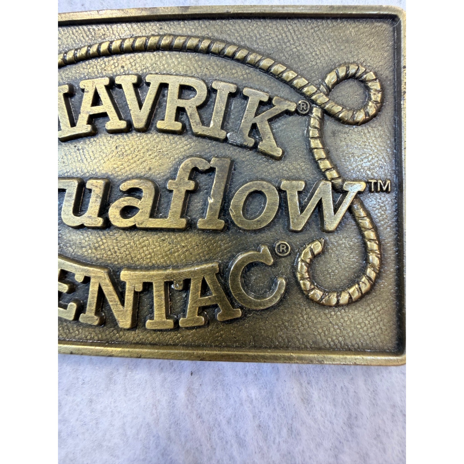 Vintage Mavrik Aquaflow Pentac Brass Tone Rectangular Belt Buckle Industrial 3in