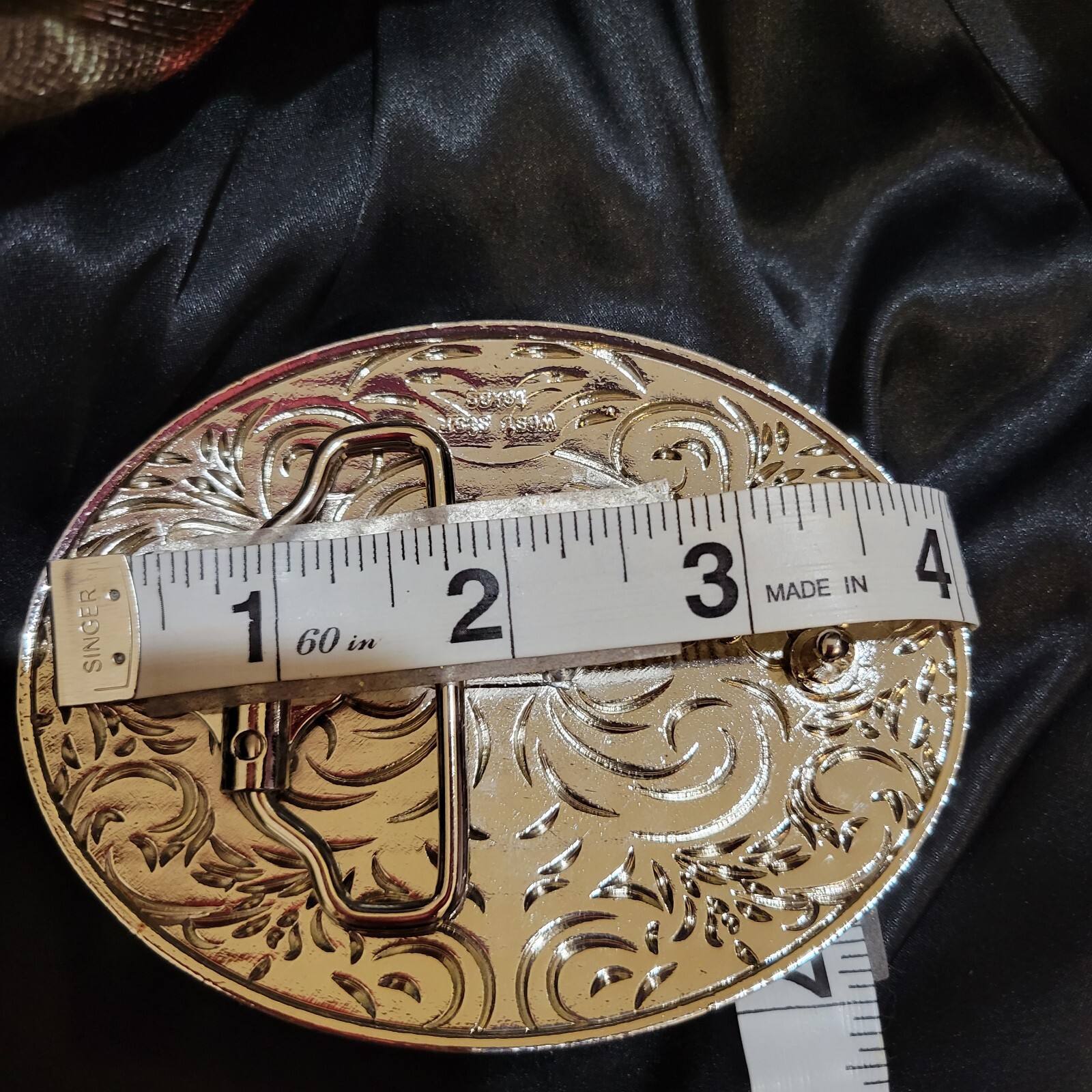 Longhorn Western belt Buckle oval Gold Silver Heavy blue stone accents