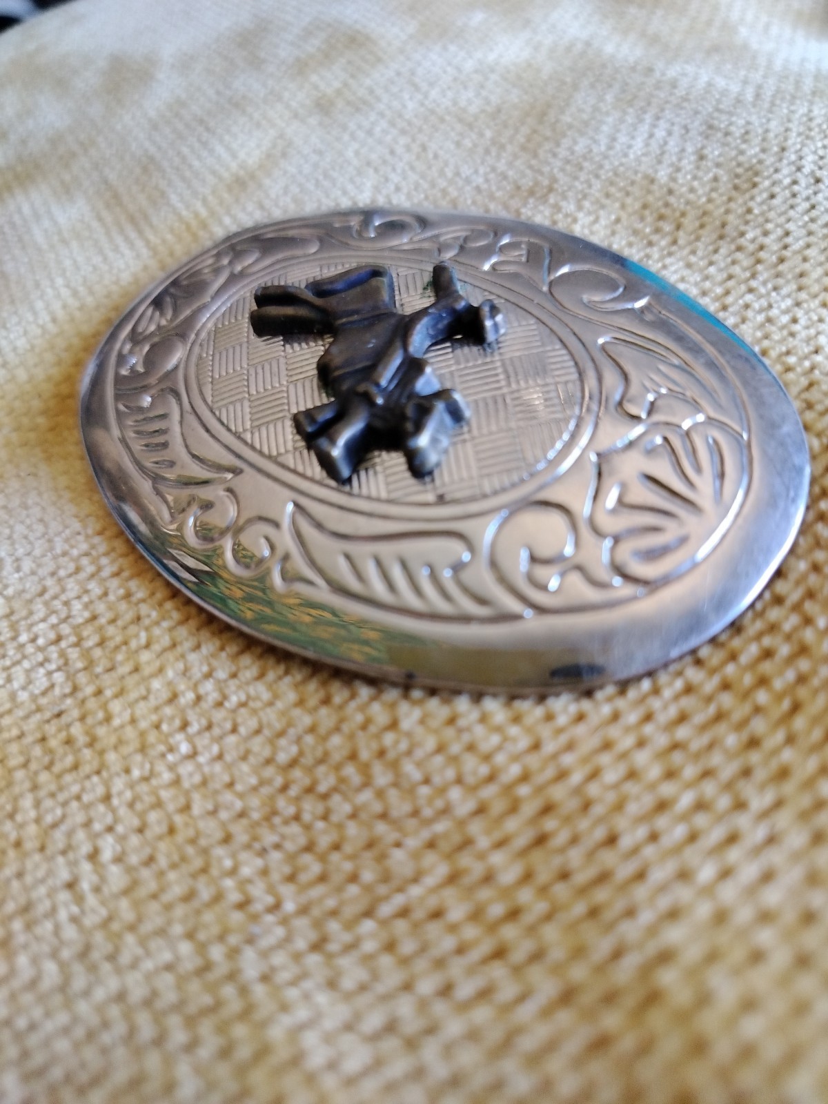Bucking bronco belt buckle silver tone