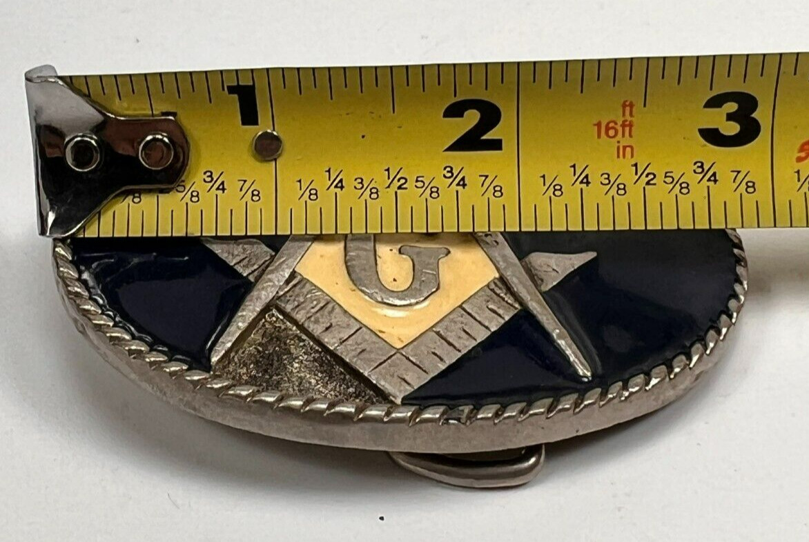 Masonic Freemason Belt Buckle Blue and Cream Enamel Rope Border