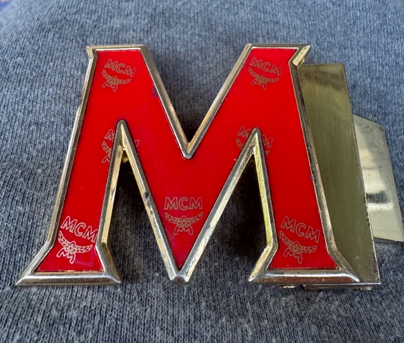 MCM gold & Red Enamel logo reversible Belt Buckle