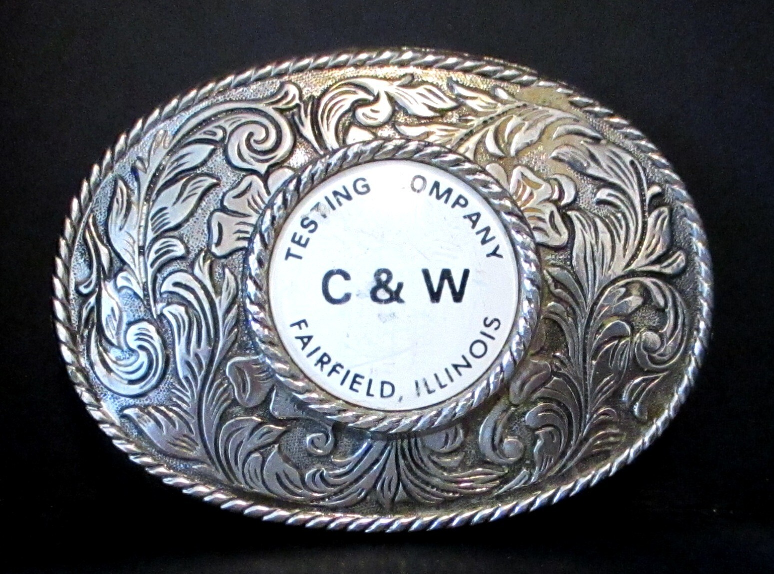C & W Testing Company Fairfield IL Belt Buckle Vintage Collectible metal
