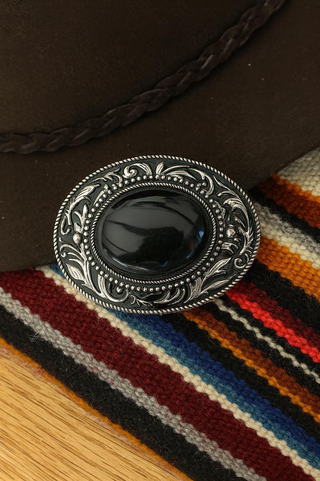 Black Onyx Stone Belt Buckle Western Silver Engraved Cowboy Rodeo Style