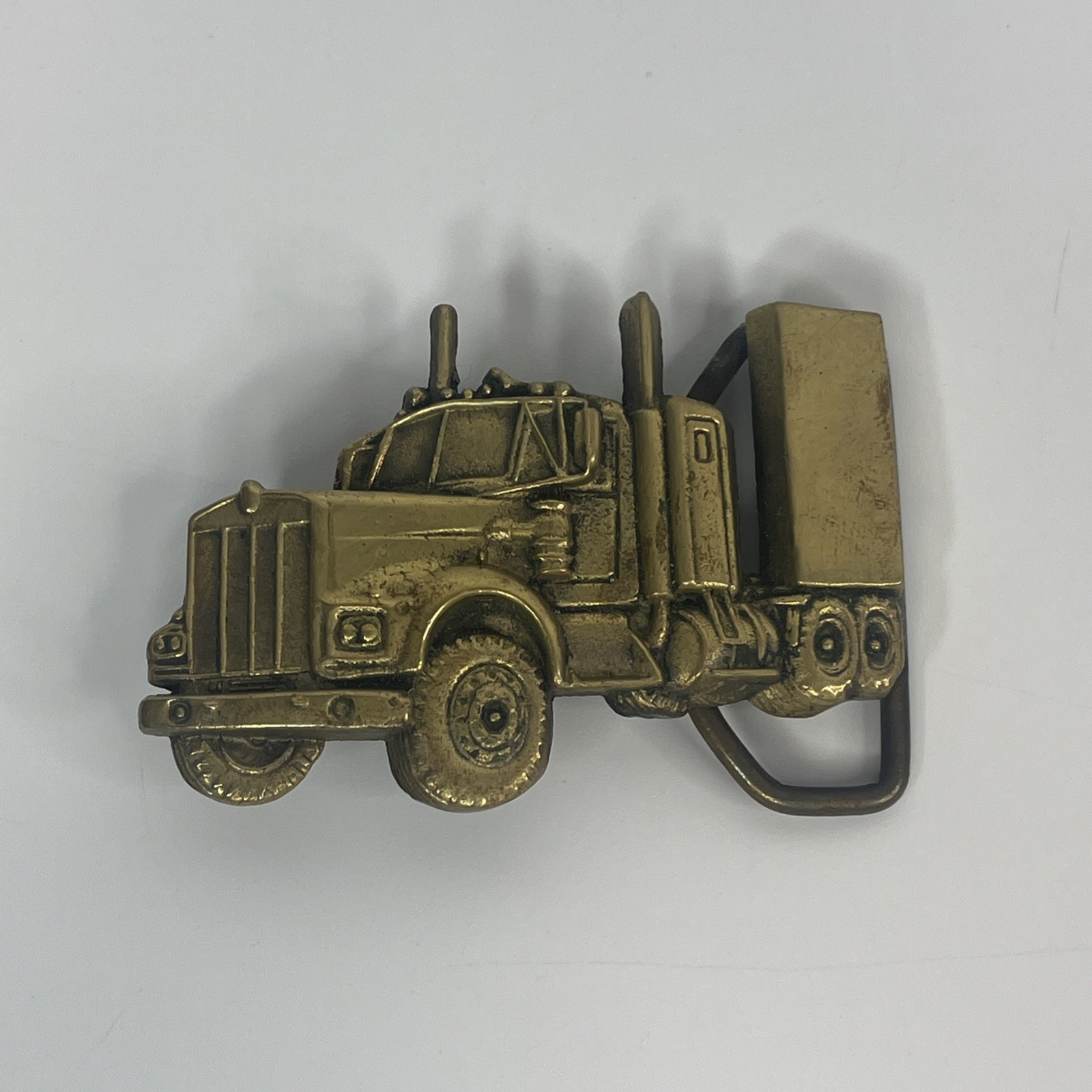Vintage 70s SEMI TRUCK Cut Out TRUCKER Trucking Solid Brass Belt Buckle BBB