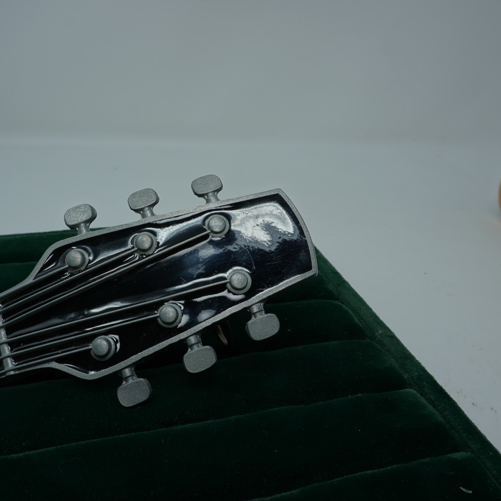 Vintage Guitar Headstock Black Enamel Country Musician Rock and Roll Belt Buckle