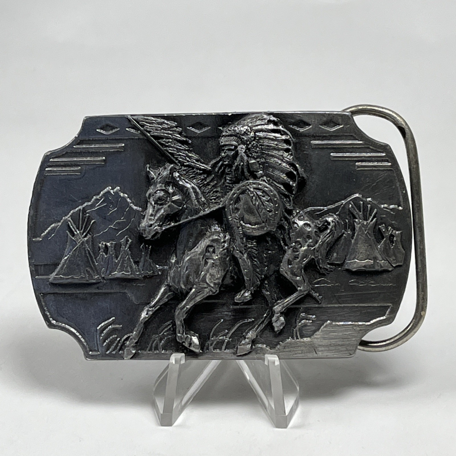 1991 Native American Crazy Horse Sioux Indian Chief Pewter Buckle Arroyo Grande