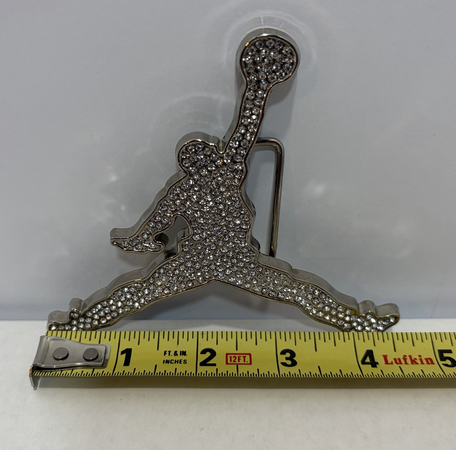 Iced Out Rhinestone Jordan Jumpman Belt Buckle Silver Custom Bling 4.5&Prime;x4&Prime;