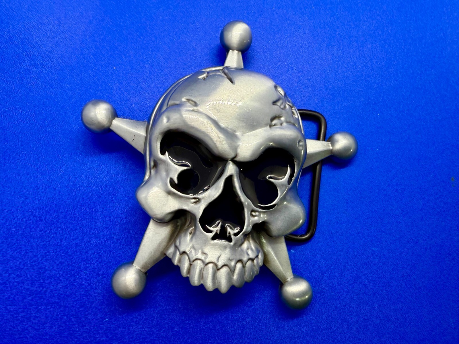 Creepy Skull Grinning Teeth Five Point Star Gothic Punk Cutout Belt Buckle