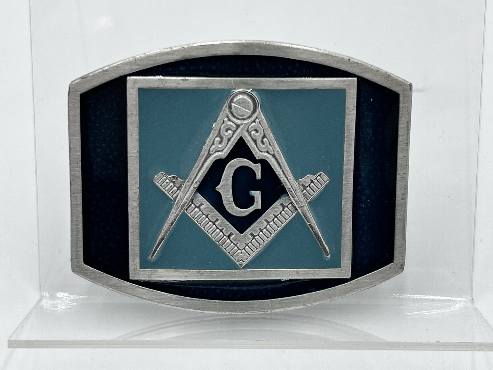 Mason Stone Crafters Belt Buckle Masonic symbols compass / Ruler Templar. J9