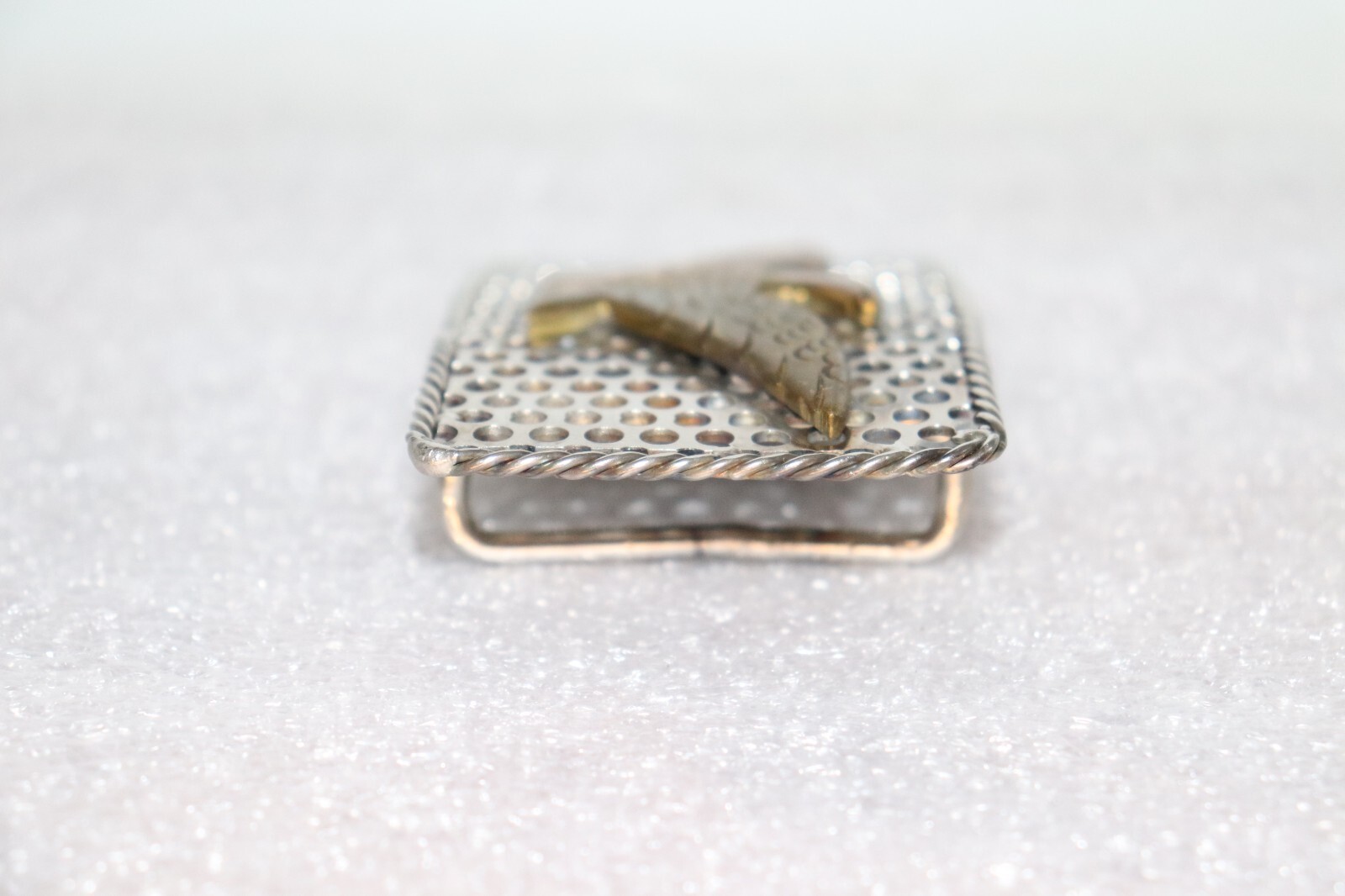 Industrial Brass Mounted Eagle on Perforated Steel Belt Buckle