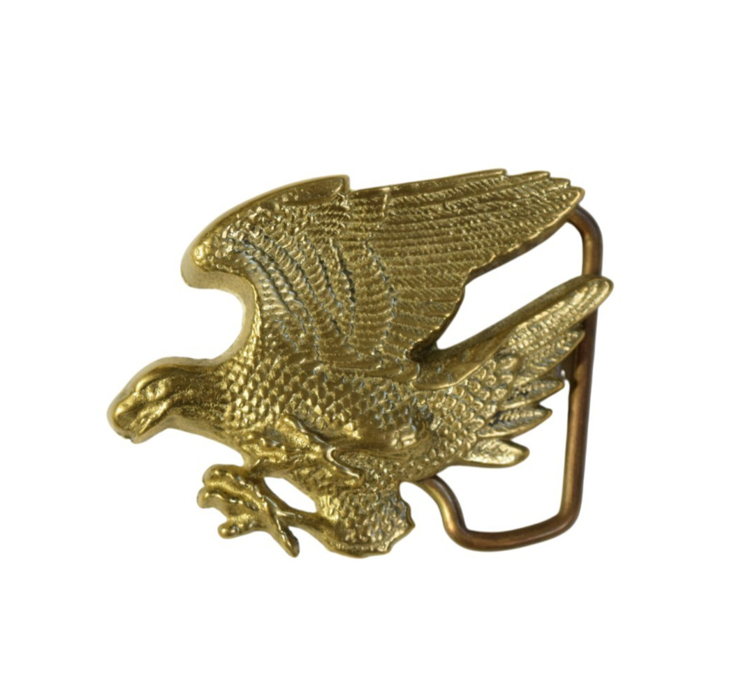 Vintage Solid Brass Flying Eagle Cutout Belt Buckle Western Cowboy Biker 1970s