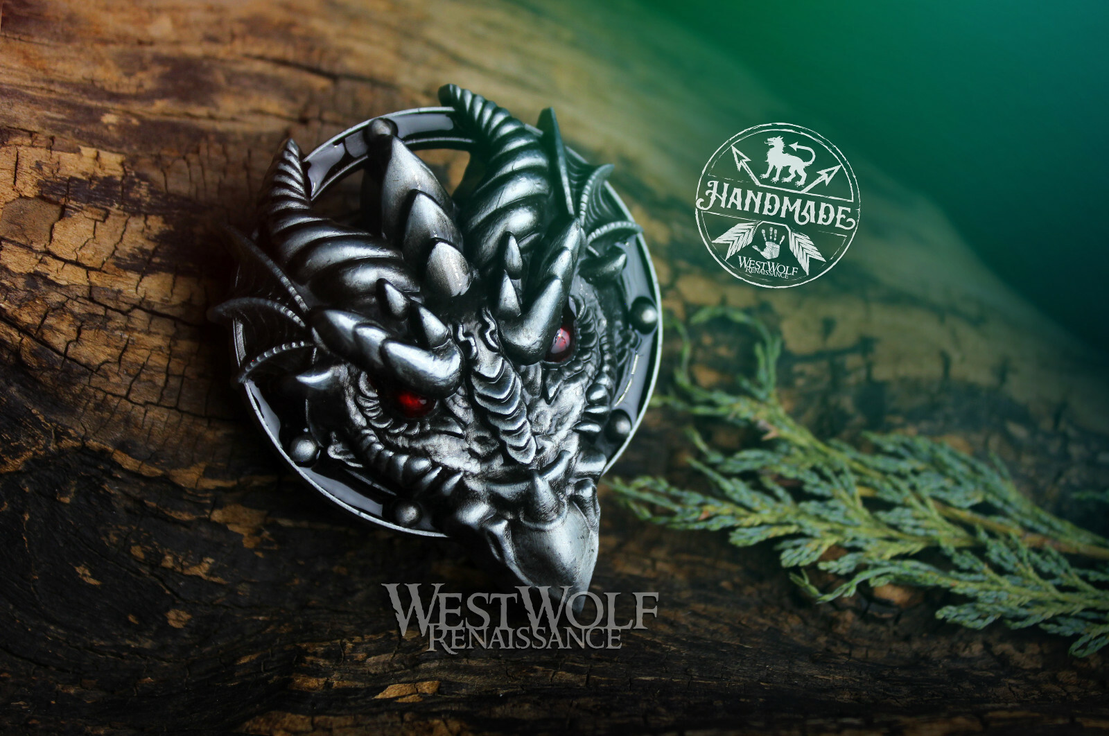 Dragon Head Belt Buckle for 1.5 inch Wide Belts — Fantasy/Skyrim/Silver/Viking