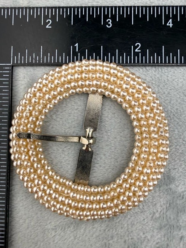 Vintage Womens Buckles Lot Of 3 Brown Black Rhinestone Faux Pearl