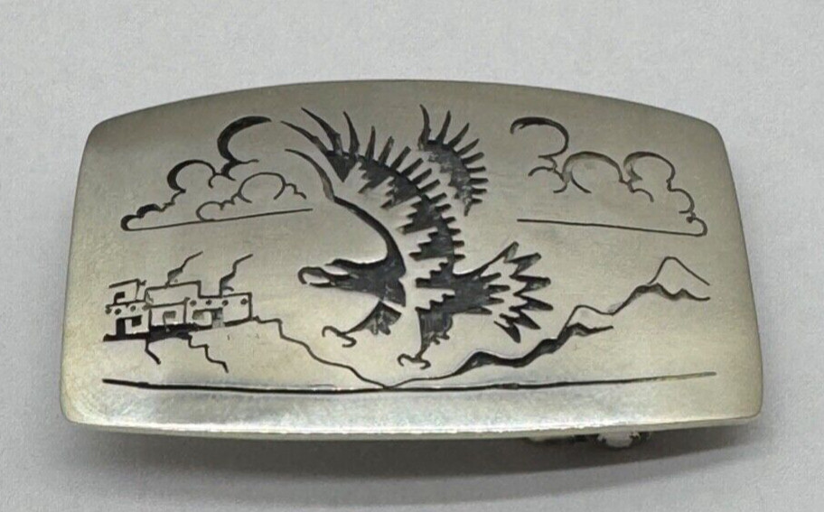 1950&rsquo;S EAGLE STERLING SILVER 38G HAND CRAFTED BELT BUCKLE ZUNI HOPI/NAVAJO? N473