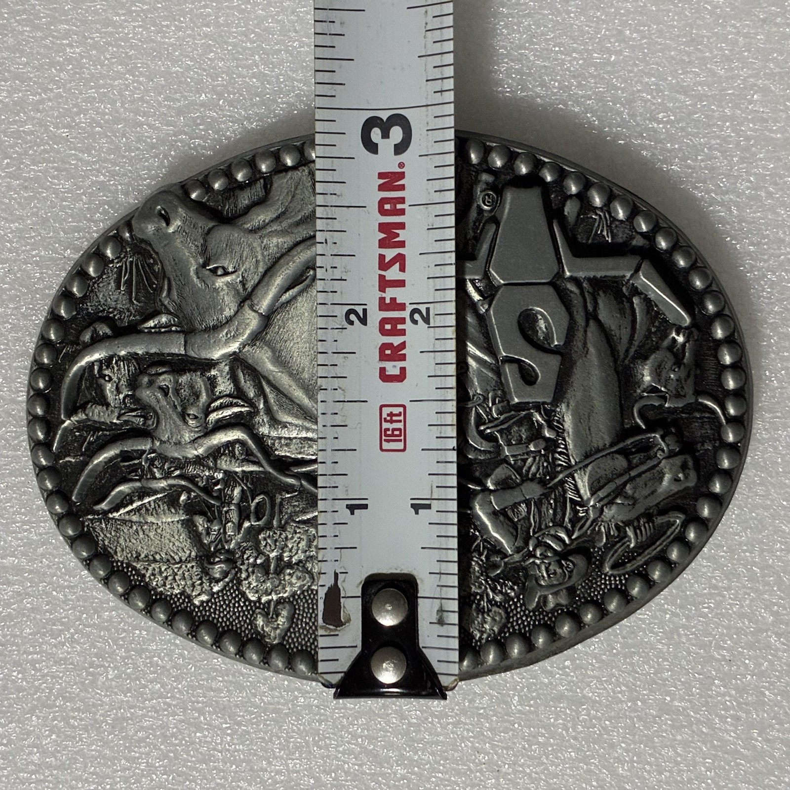 Award Design Medals Belt Buckle Mens Silver Pewter Western Longhorn Cattle Drive