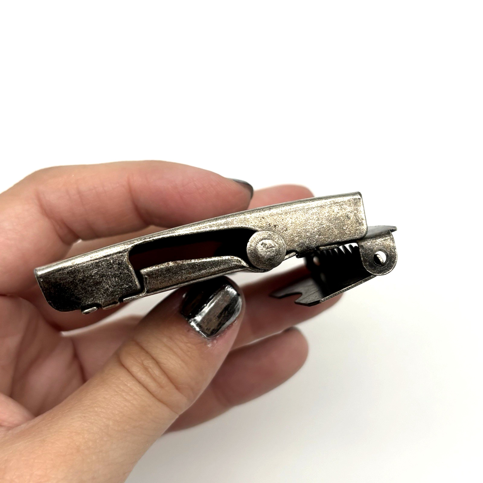 Vintage 90s Silver-tone Metal Flame Skull Military Slide Buckle for 1.5&Prime;Web Belt