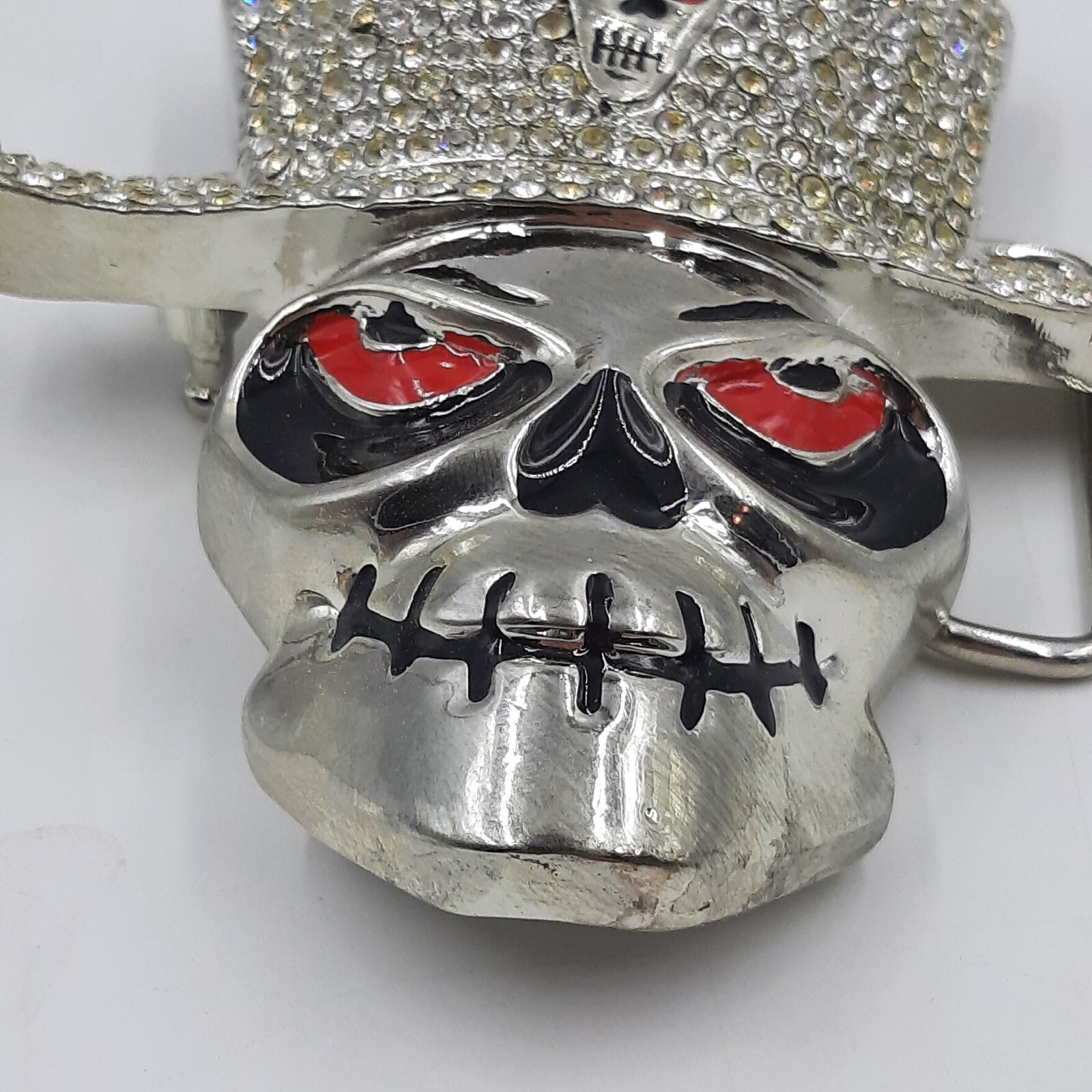 Fashion Skull Skeleton With Clear Rhinestone Hat Belt Buckle Silver Toned New