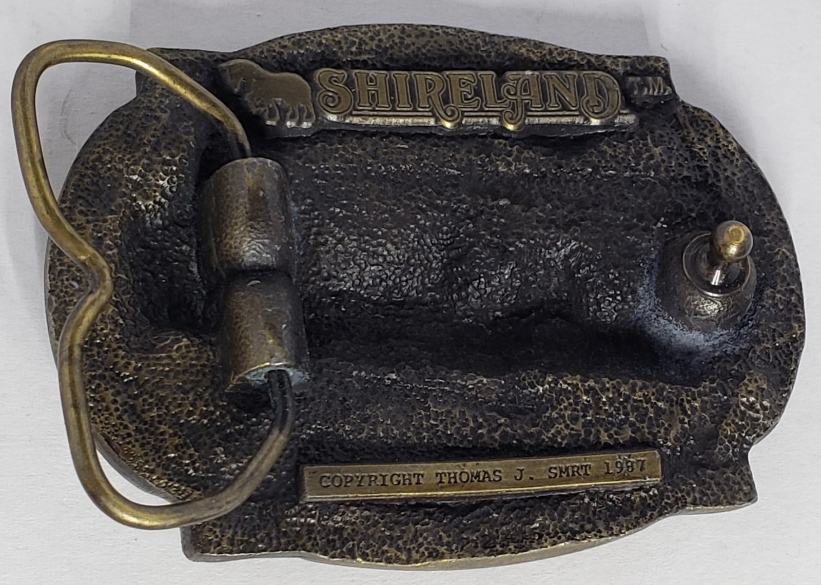 SHIRELAND Vintage Belt Buckle Pewter THE GREAT GREY SHIRE HITCH Horses 1987