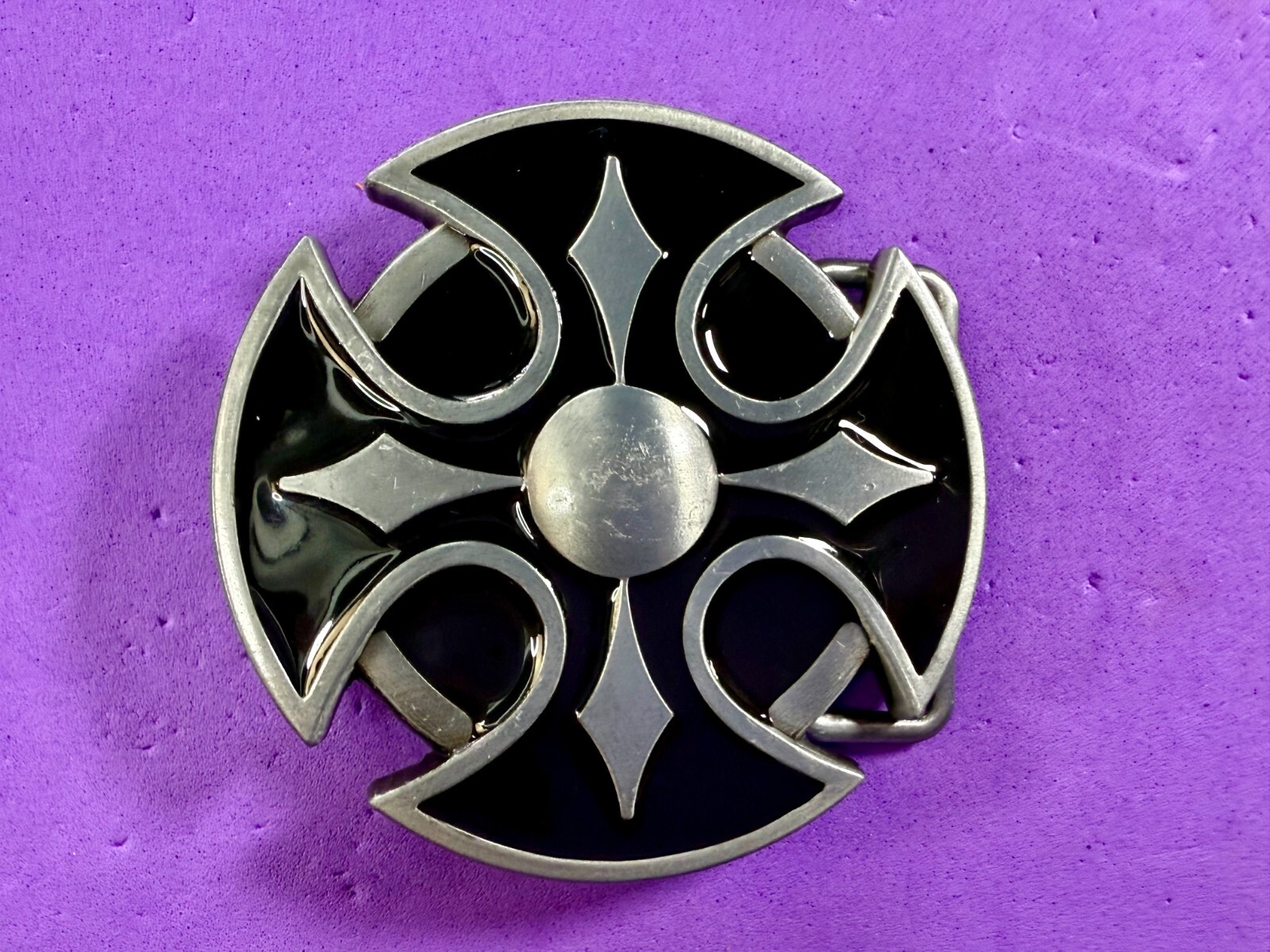 Maltese Celtic Iron Cross Religious Black Enamel Cutout Gothic Punk Belt Buckle